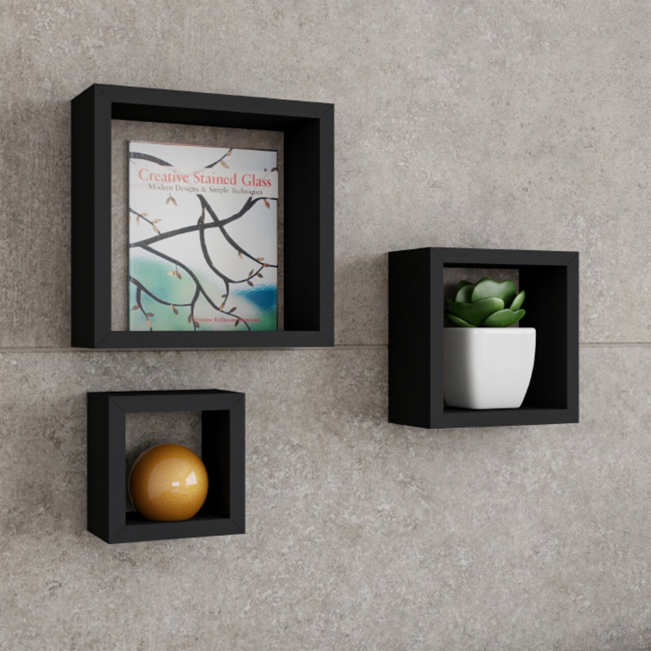 Black Floating Shelves Set 3 Pack Cube Wall Shelf With Hidden Brackets Mdf